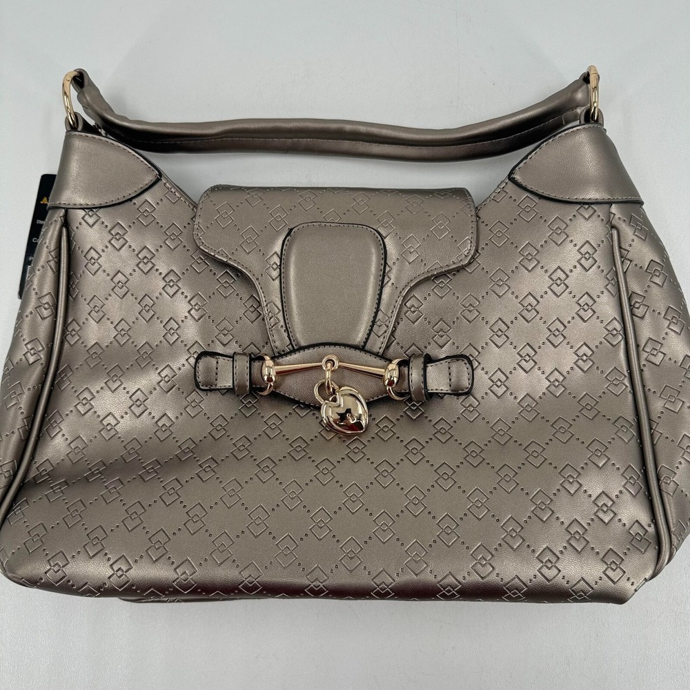 NEW Arcadia Shoulder Bag Purse WOMENS Gold Metallic Embossed Zip Magnetic Close